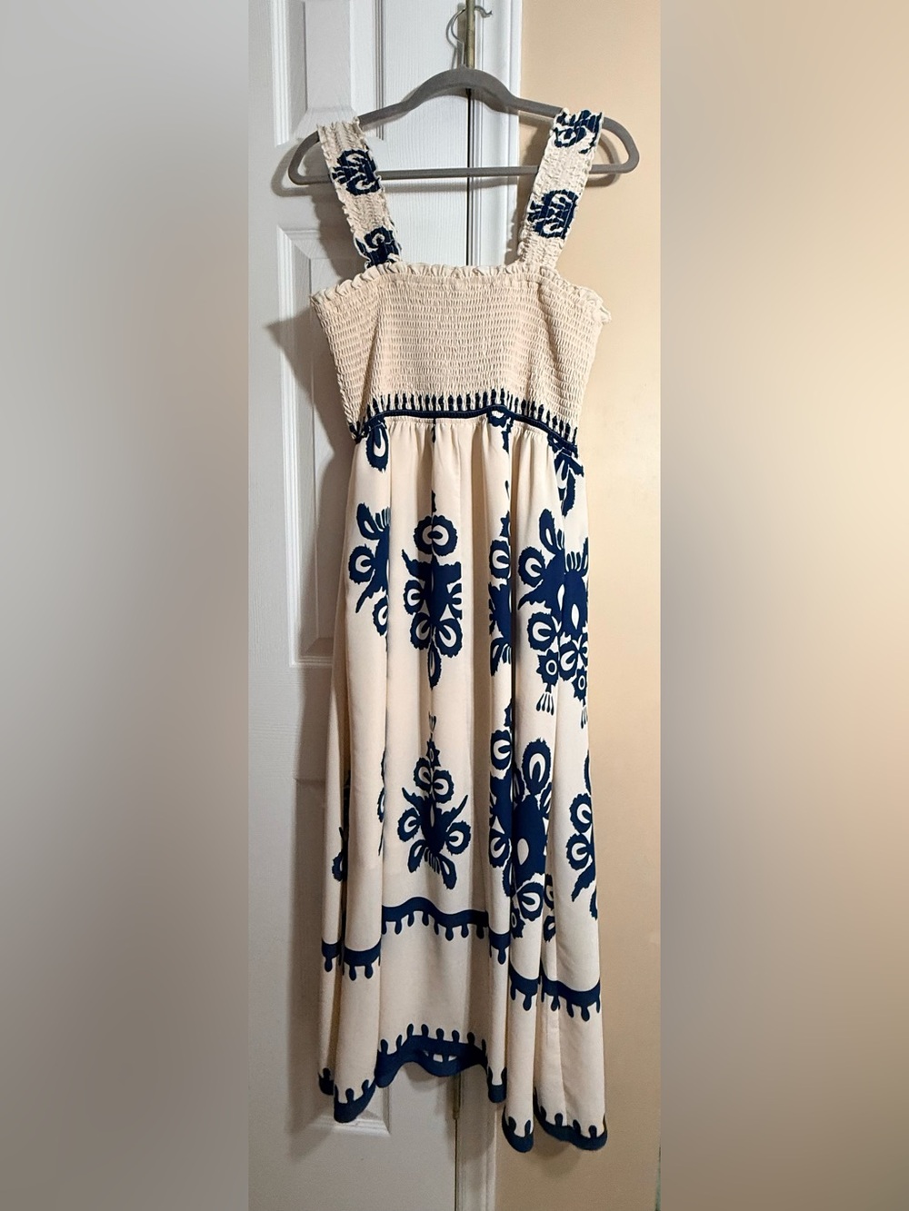 Cream Maxi Dress with Navy Embroidery - Picture 5 of 5